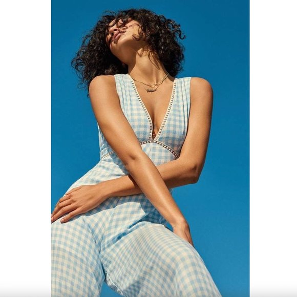Lost + Wander Fiesta Gingham Jumpsuit Baby Blue - Picture 3 of 10
